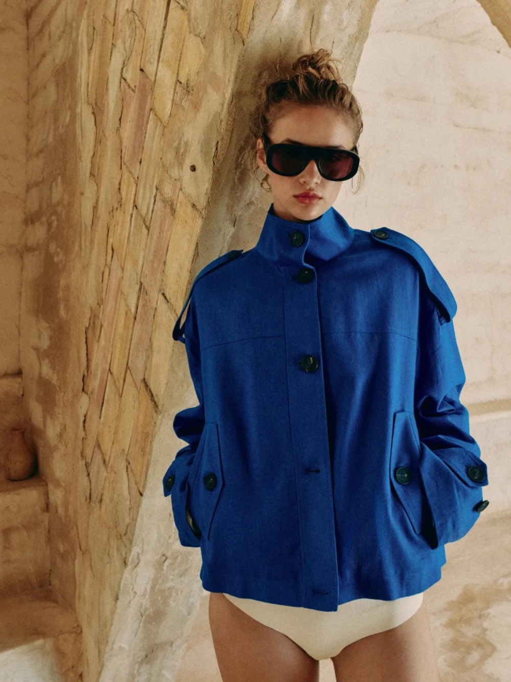Zara Royal Blue Short Trench Jacket with Epaulets
